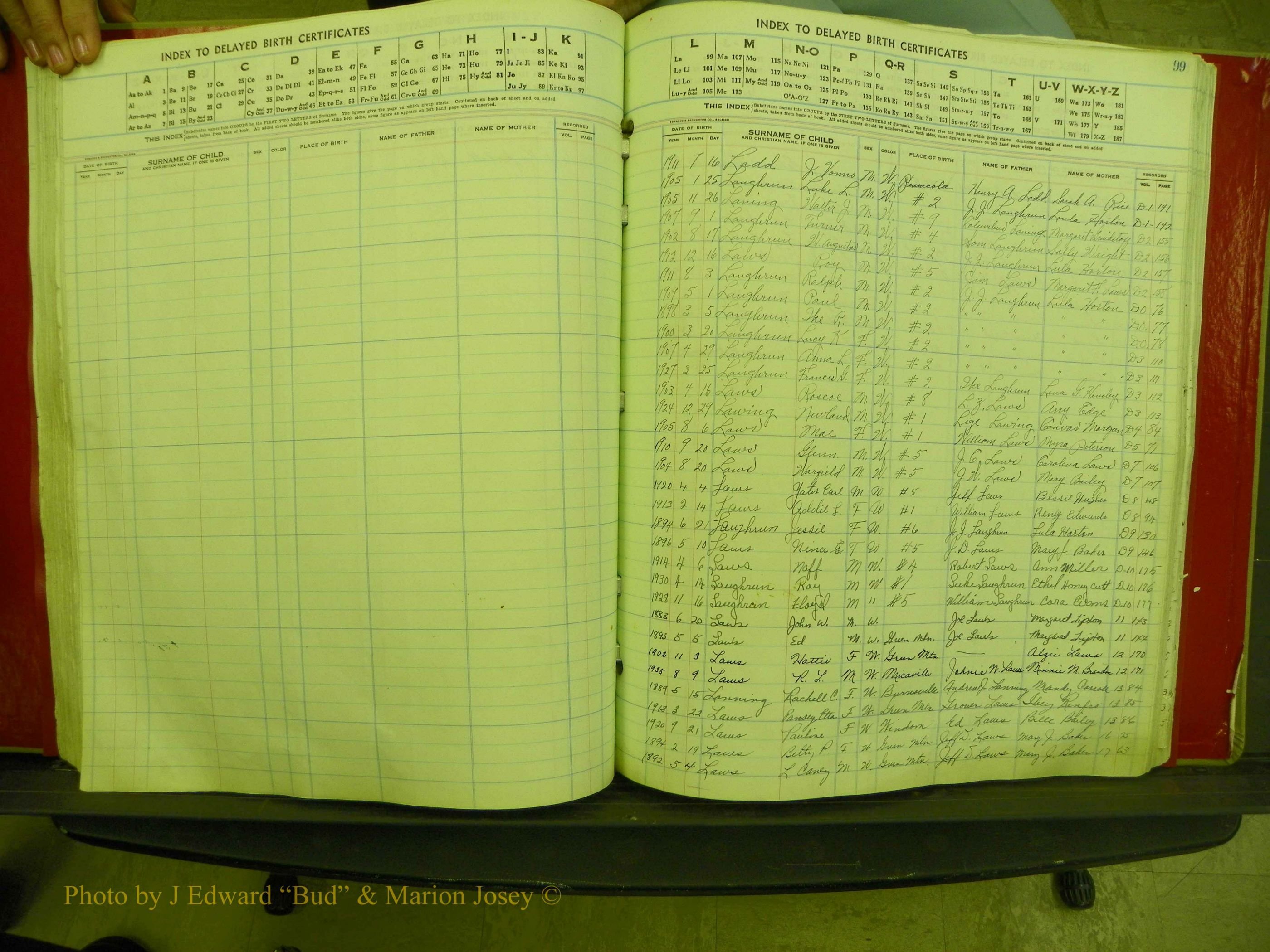 Yancey Co, NC  Delayed Births,  Index L, 91.JPG