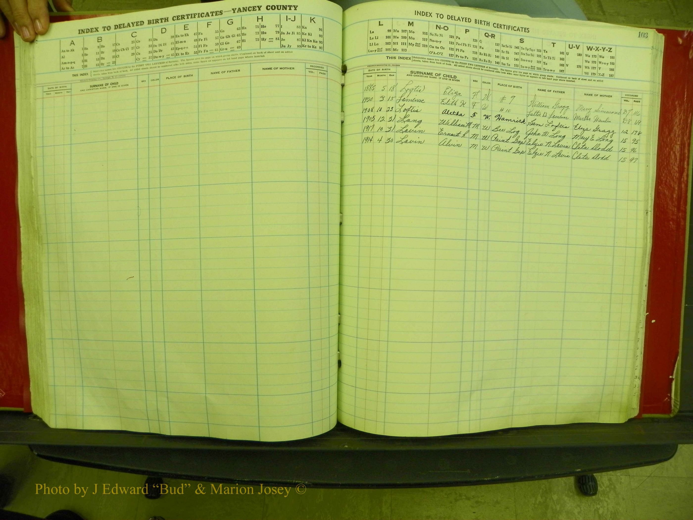 Yancey Co, NC  Delayed Births,  Index L, 95.JPG