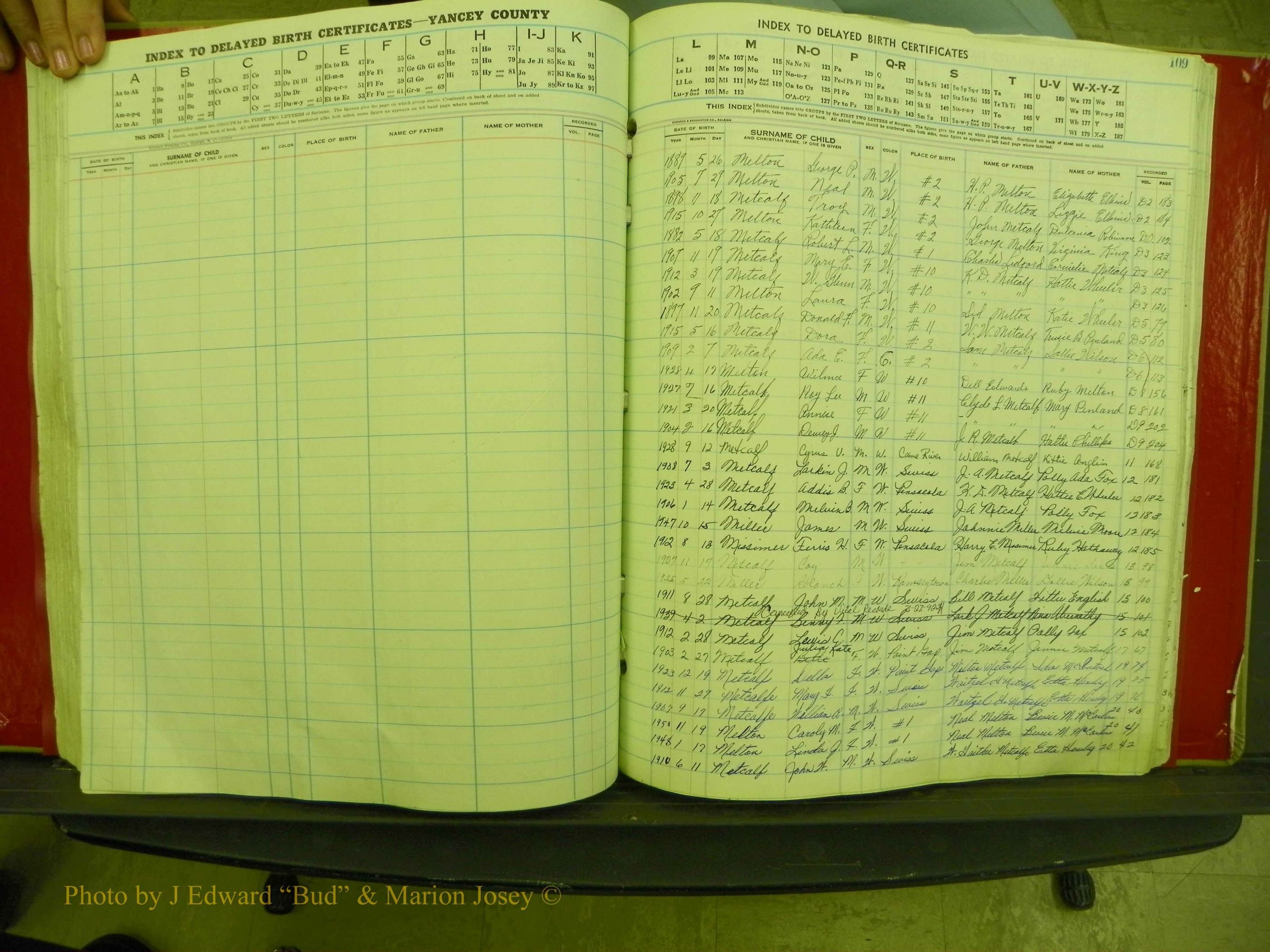 Yancey Co, NC  Delayed Births,  Index M, 100.JPG