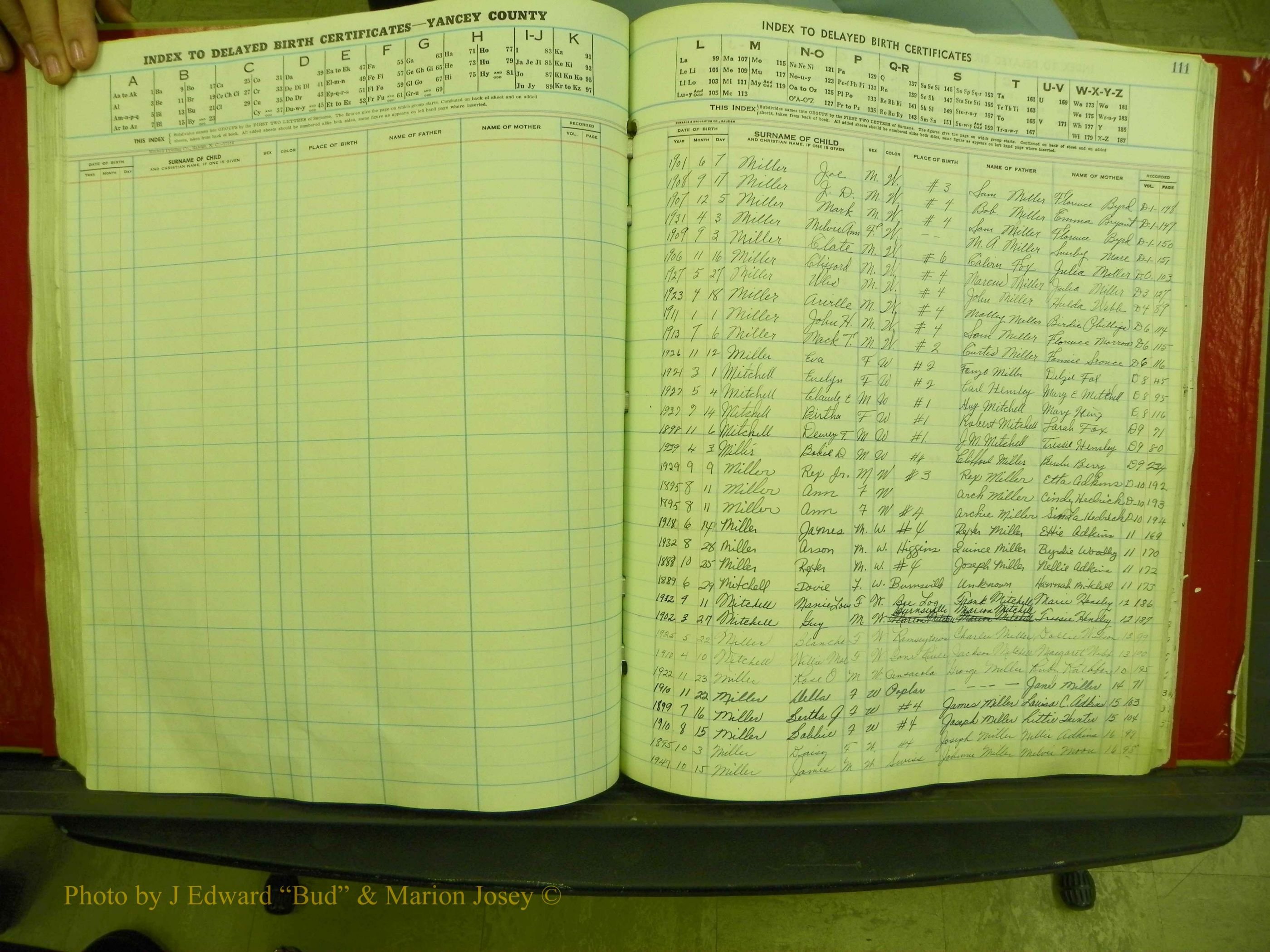 Yancey Co, NC  Delayed Births,  Index M, 101.JPG