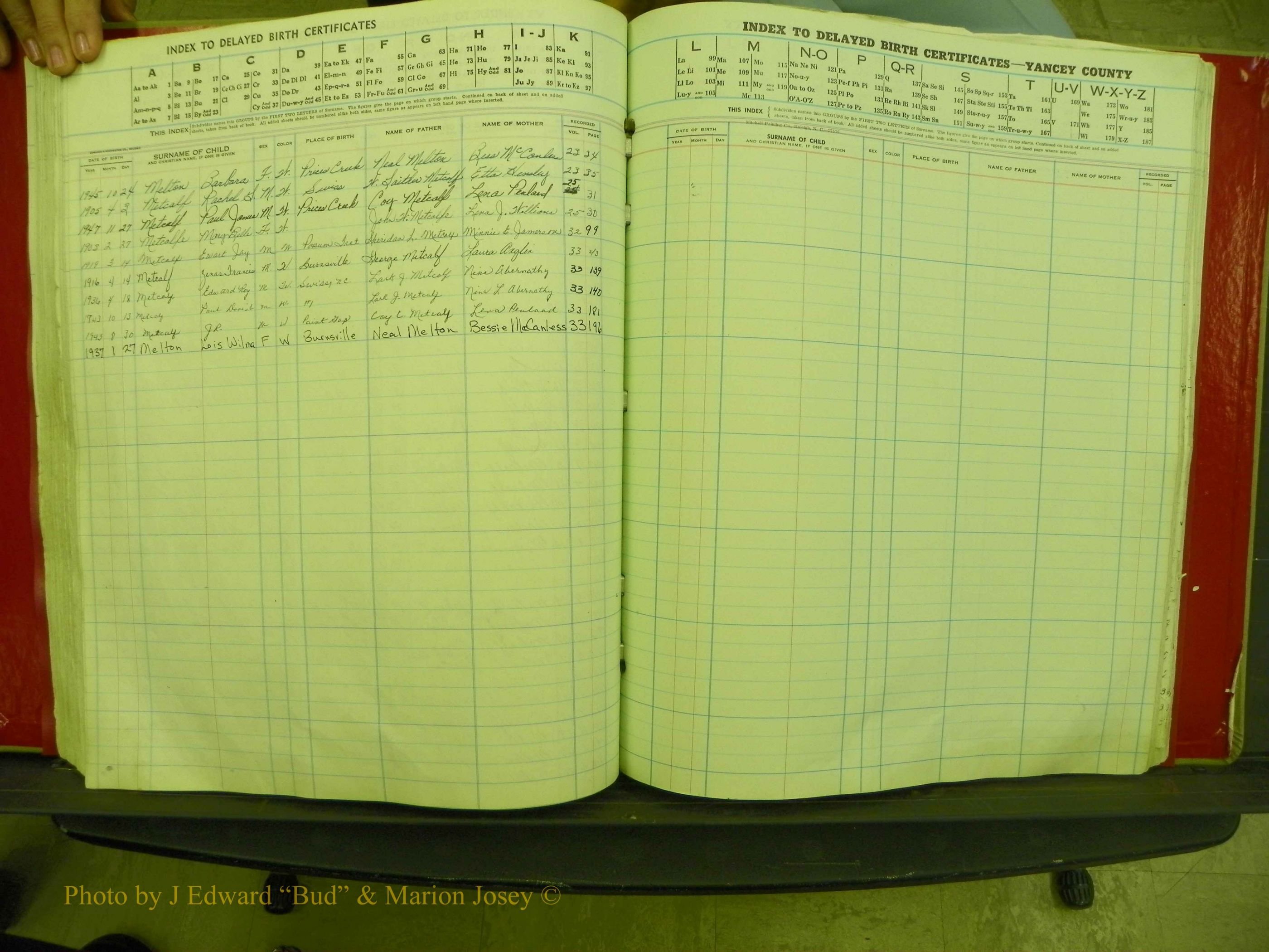 Yancey Co, NC  Delayed Births,  Index M, 99.JPG