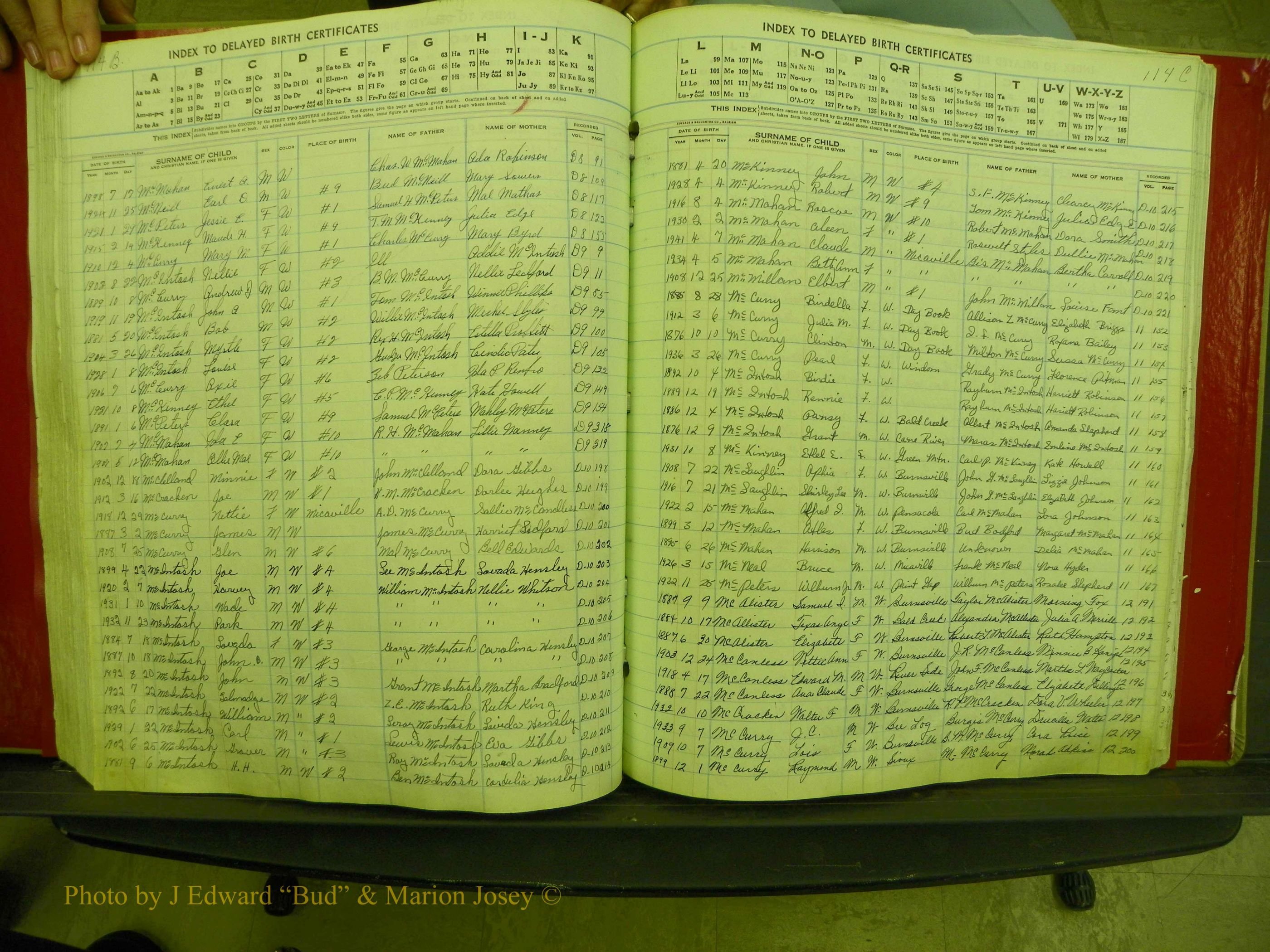 Yancey Co, NC  Delayed Births,  Index Mc, 104.JPG