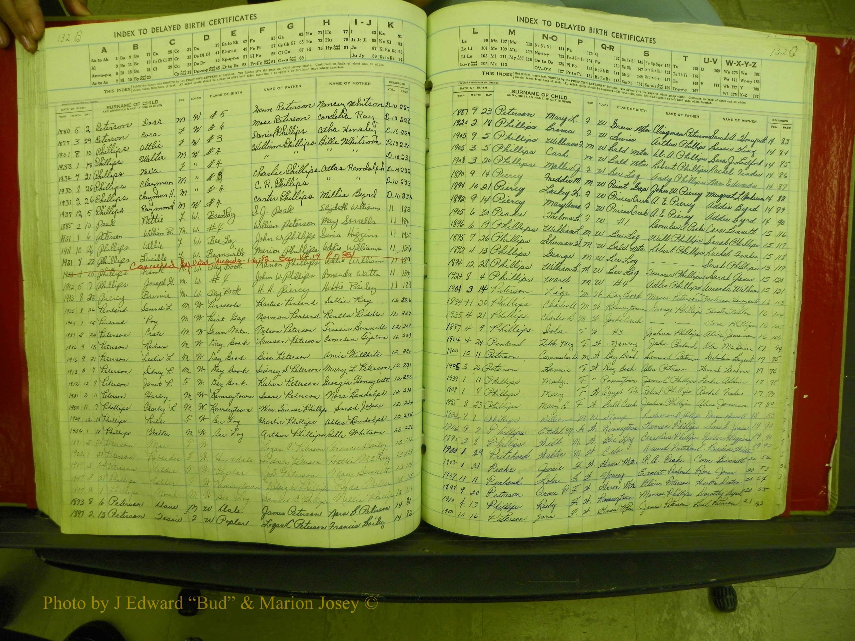 Yancey Co, NC  Delayed Births,  Index P, 120.JPG