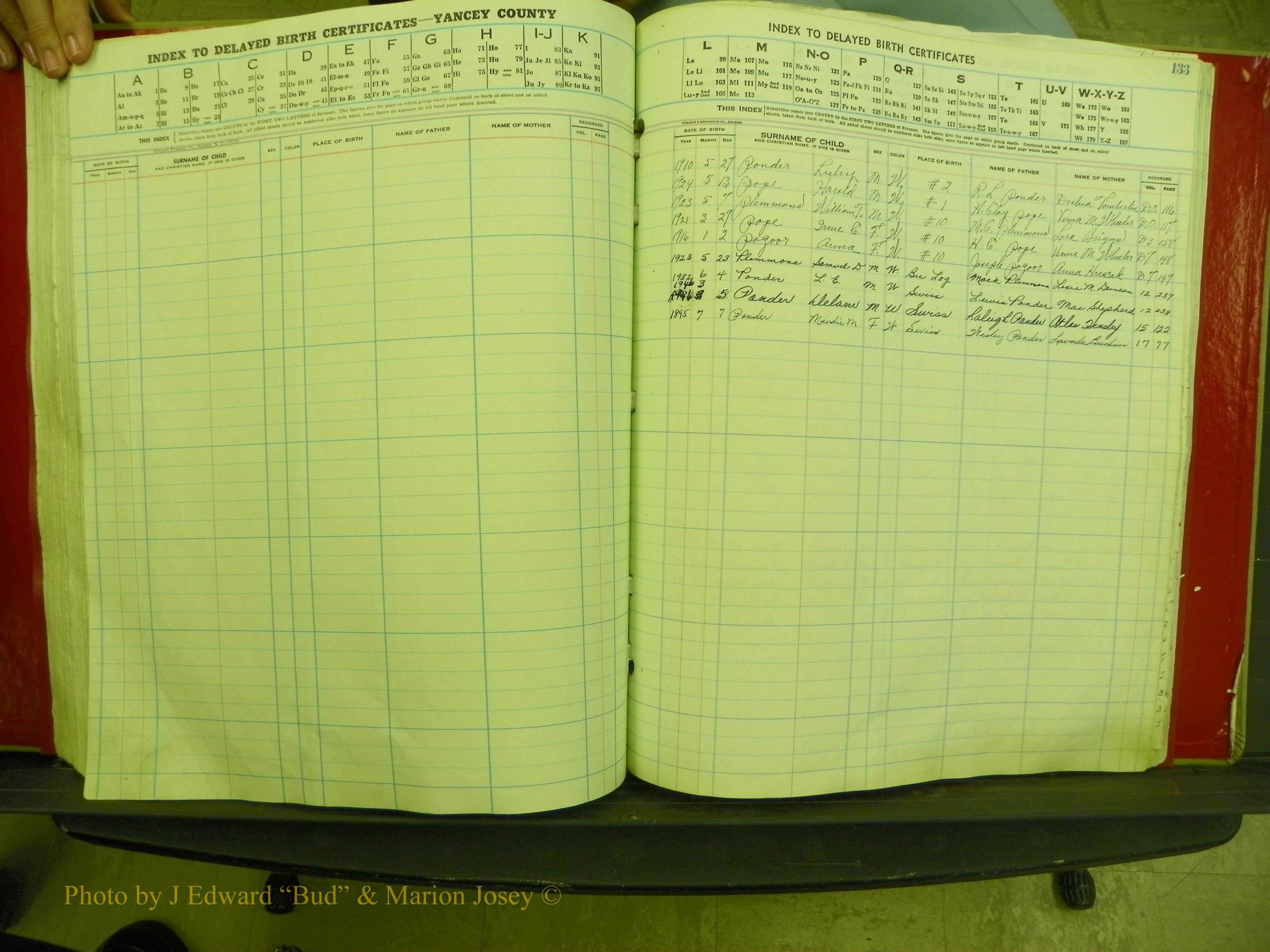 Yancey Co, NC  Delayed Births,  Index P, 121.JPG