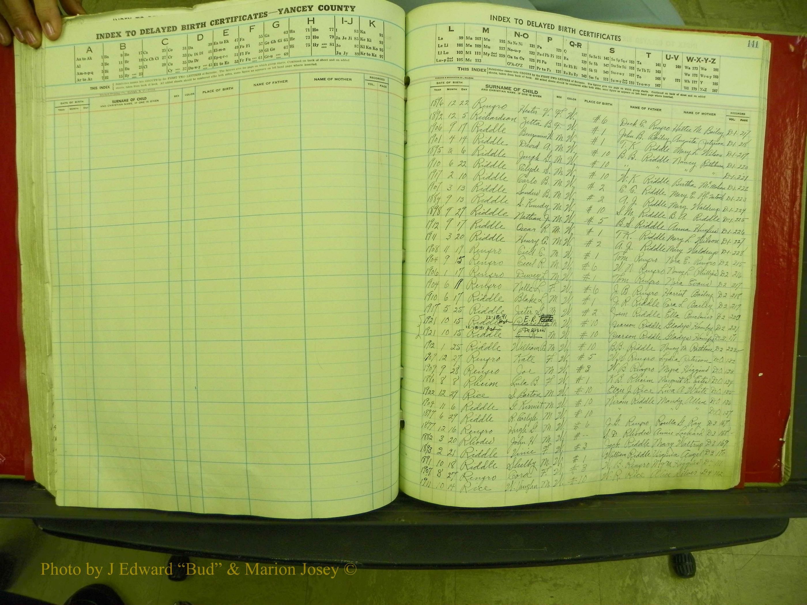 Yancey Co, NC  Delayed Births,  Index R, 128.JPG