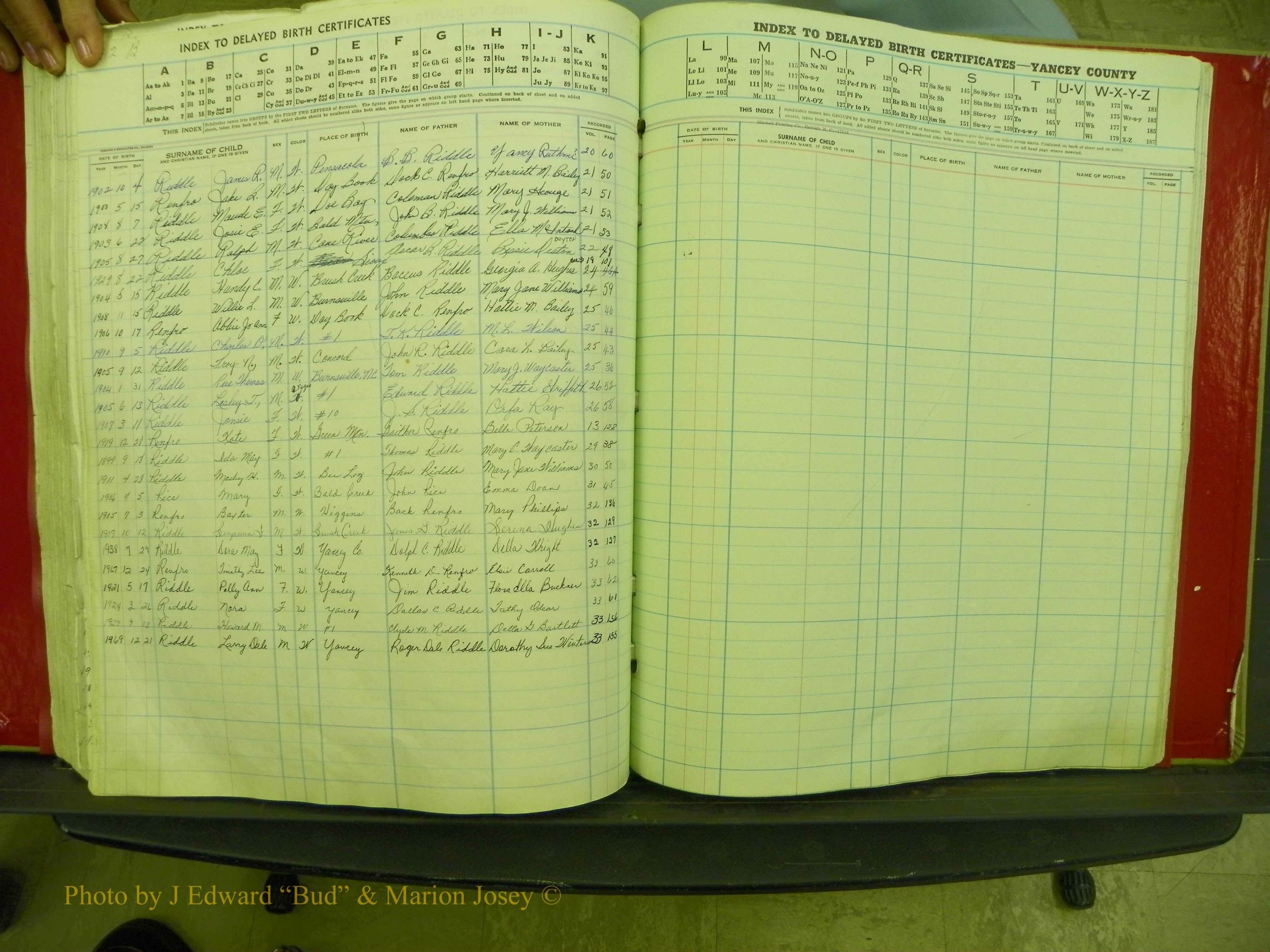 Yancey Co, NC  Delayed Births,  Index R, 129.JPG