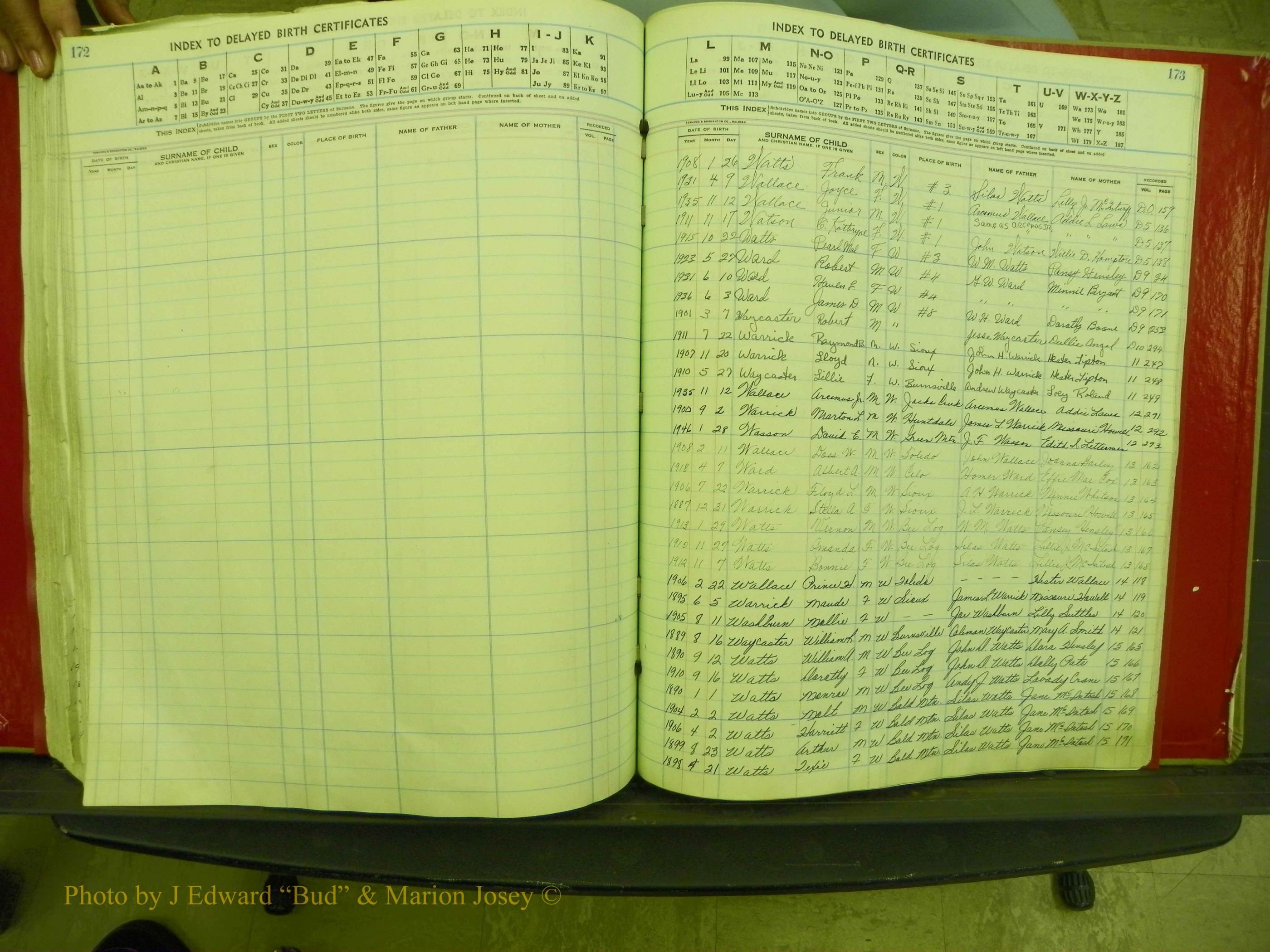 Yancey Co, NC  Delayed Births,  Index W, 153.JPG