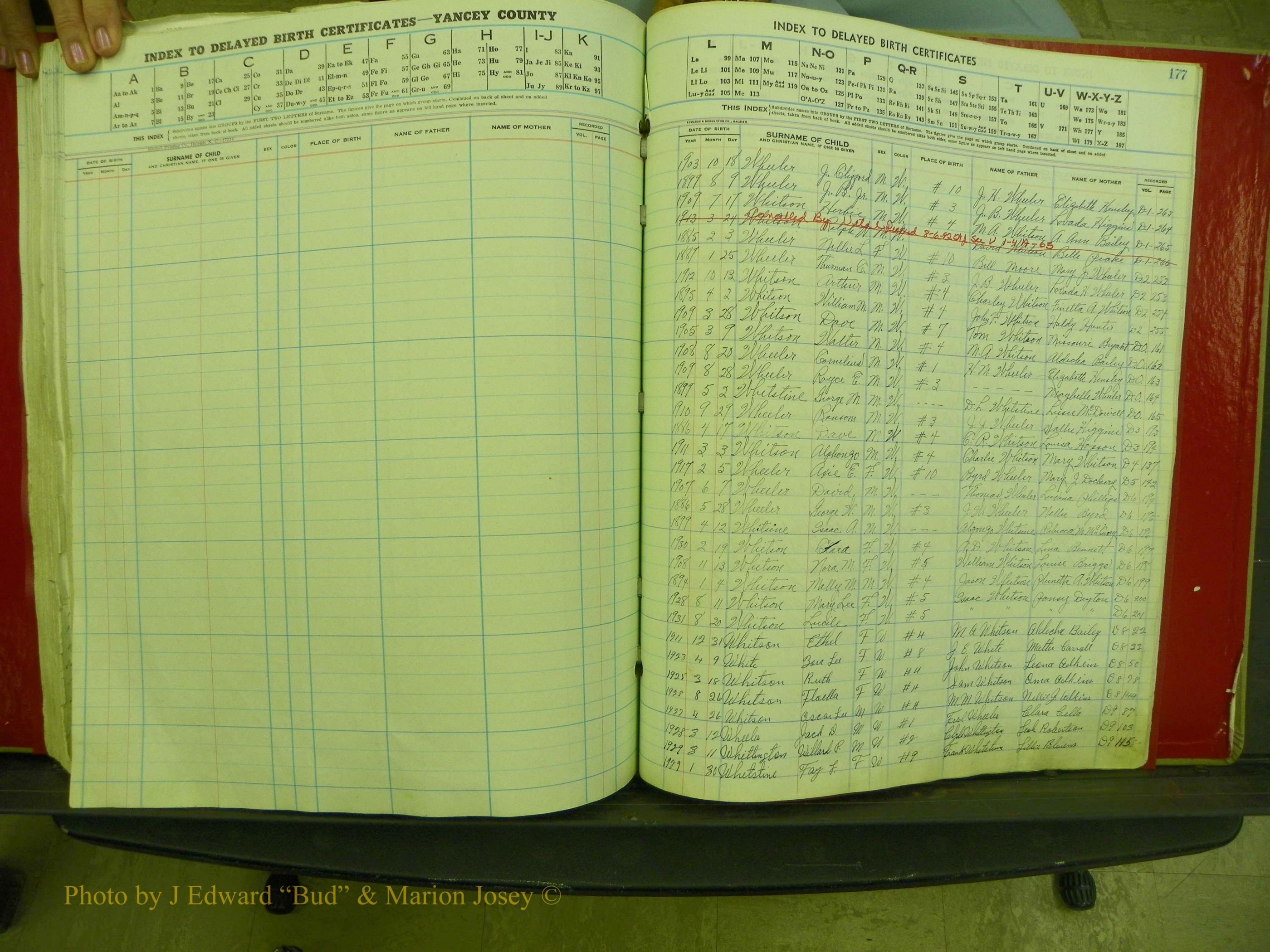 Yancey Co, NC  Delayed Births,  Index W, 155.JPG
