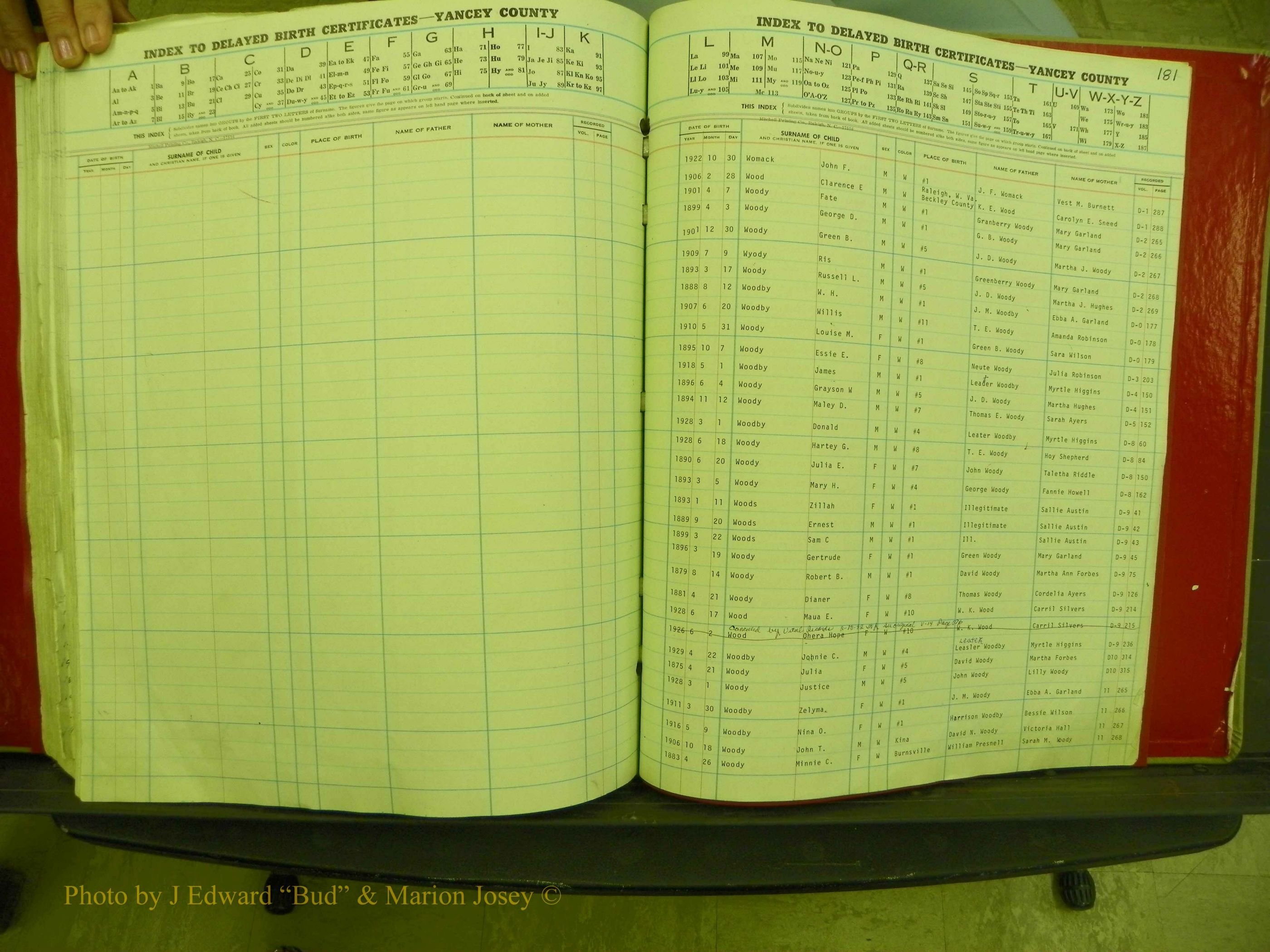Yancey Co, NC  Delayed Births,  Index W, 164.JPG